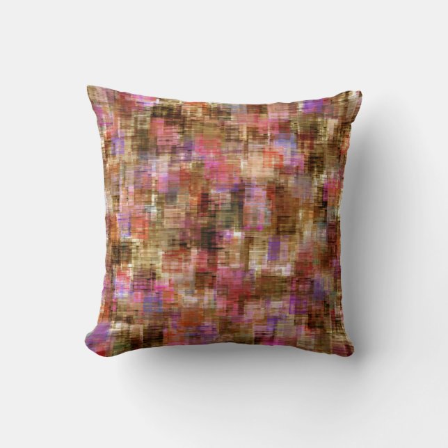 Colorful Blocks Pink Brown Throw Pillow (Front)