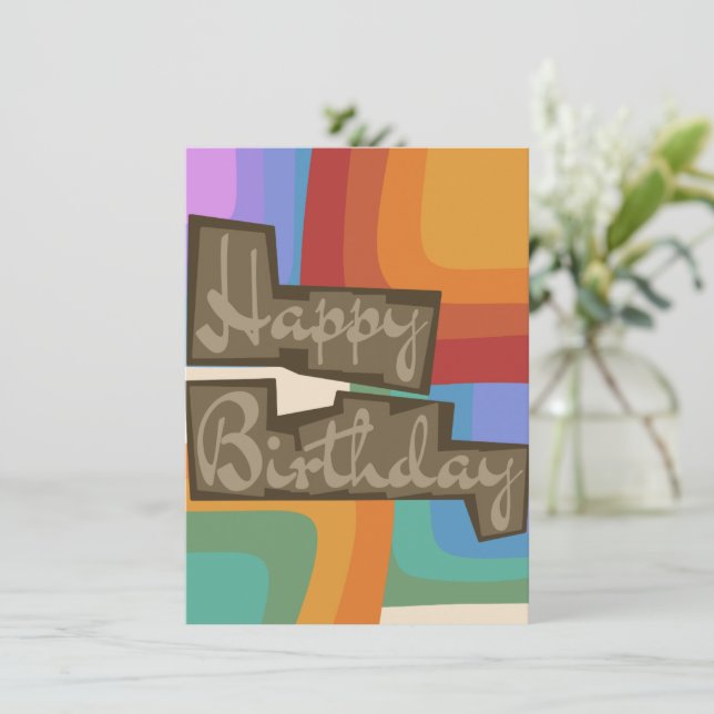 Colorful blocky 70s birthday card (Standing Front)