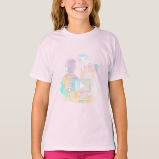 Colorful Blogging Kids Design – Microphone, Camera T-Shirt