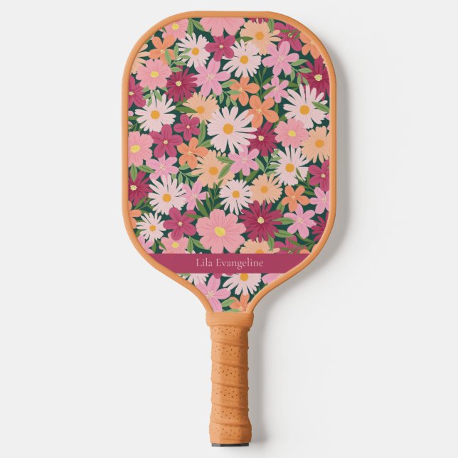 Colorful Bloom Flower Garden Custom Name Pickleball Paddle (Front)