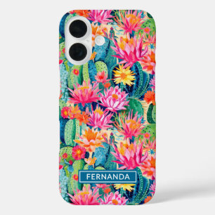 Colorful Blooming Cacti Personalized iPhone 16 Case
