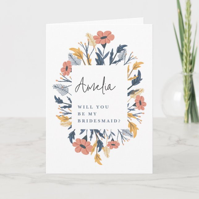 Colorful Blooming Floral Bridesmaid Proposal Card (Front)