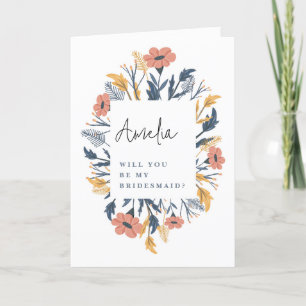 Colorful Blooming Floral Bridesmaid Proposal Card