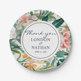 Colorful Blooming Floral Wedding Paper Plates