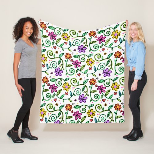 Colorful Blooming Flowers Cute Floral Garden  Fleece Blanket