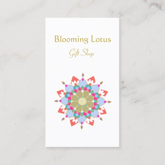 Colorful Blooming Lotus Mandala Business Card (Front)