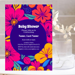 Colorful Blooms-Dopamine Style-Retro Flowers Invitation