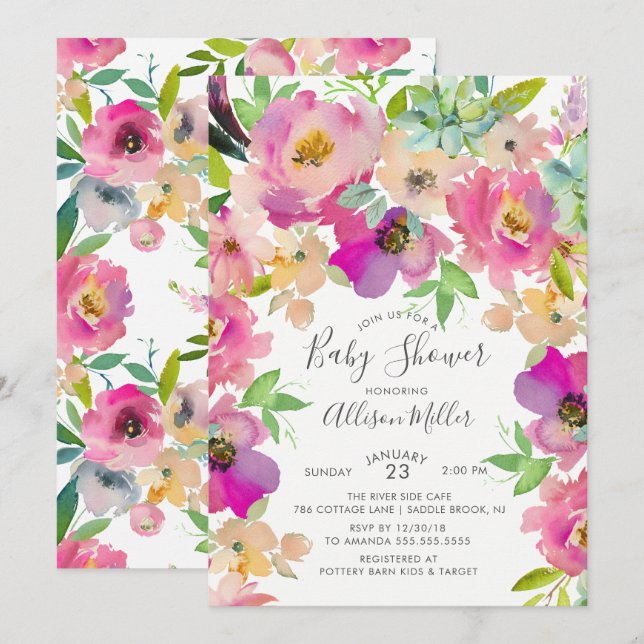 Colorful Blooms Floral Baby Shower Invitation (Front/Back)