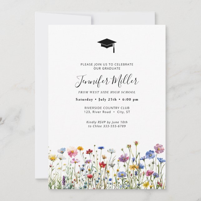 Colorful blooms Graduation Party Photo  Holiday Card (Front)