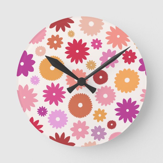 Colorful Blooms Large Pattern Round Clock (Front)