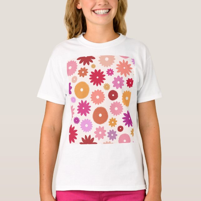 Colorful Blooms Large Pattern T-Shirt (Front)