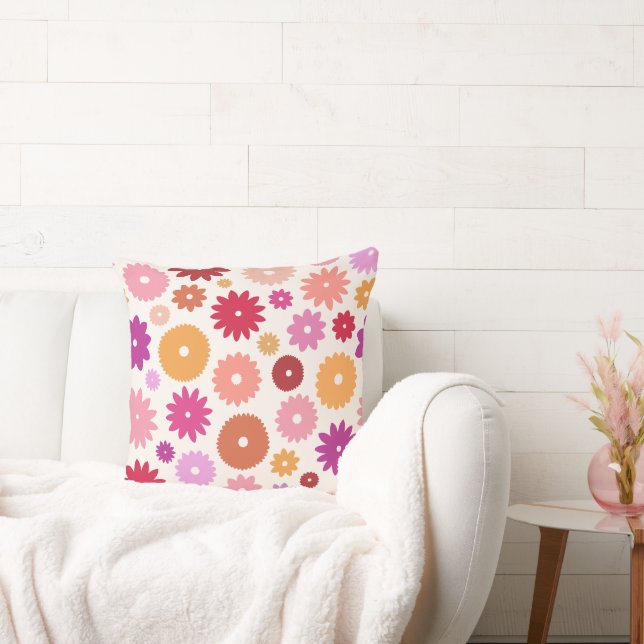 Colorful Blooms Large Pattern Throw Pillow (Couch)