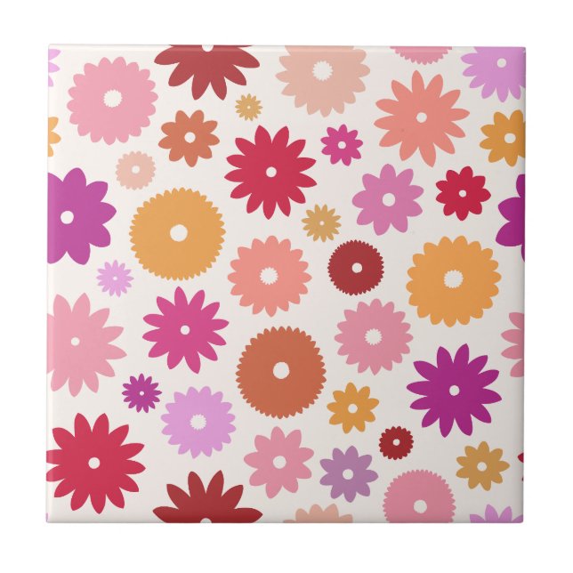Colorful Blooms Pattern Ceramic Tile (Front)