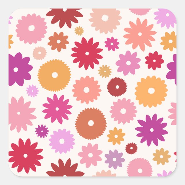 Colorful Blooms Pattern Square Sticker (Front)