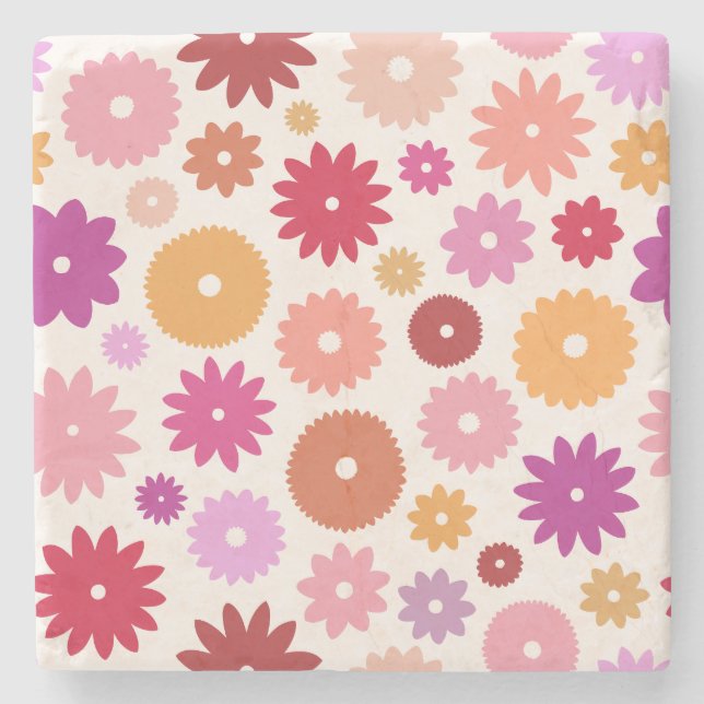 Colorful Blooms Pattern Stone Coaster (Front)