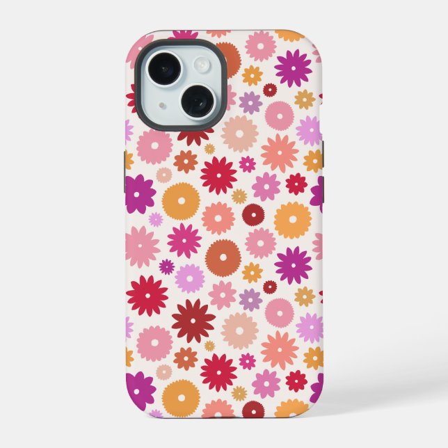 Colorful Blooms Repeat Pattern iPhone 15 Case (Back)