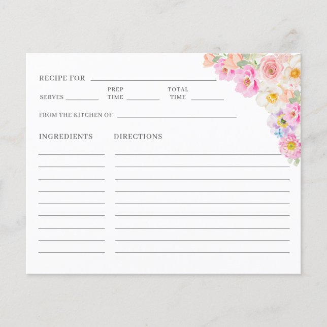 Colorful Blossom Floral Bridal Shower Recipe (Front)