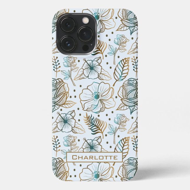 Colorful blossom floral pattern personalized name  iPhone case (Back)