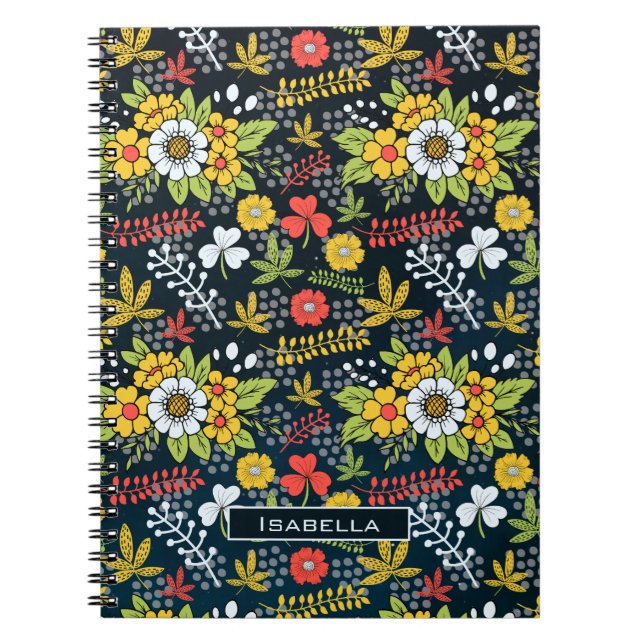 Colorful blossom floral pattern personalized name notebook (Front)