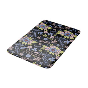 Colorful blossom floral seamless pattern with name bath mat
