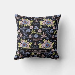 Colorful blossom floral seamless pattern with name throw pillow