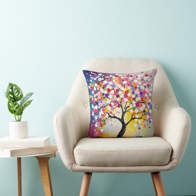 Colorful Blossom Tree Throw Pillow (Chair)