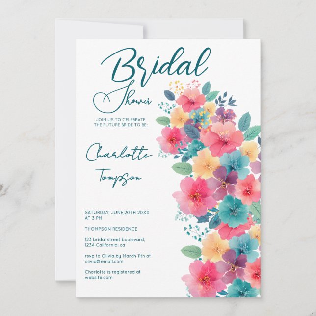 Colorful Blossoms Bridal Bash Invitation (Front)