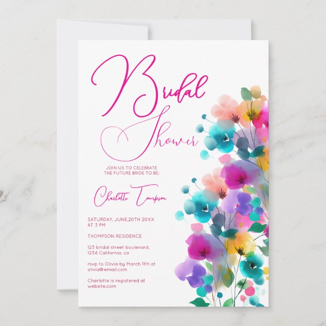 Colorful Blossoms Bridal Bash Invitation (Front)