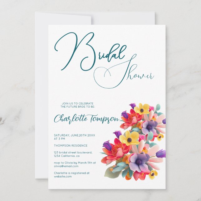 Colorful Blossoms Bridal Bash Invitation (Front)