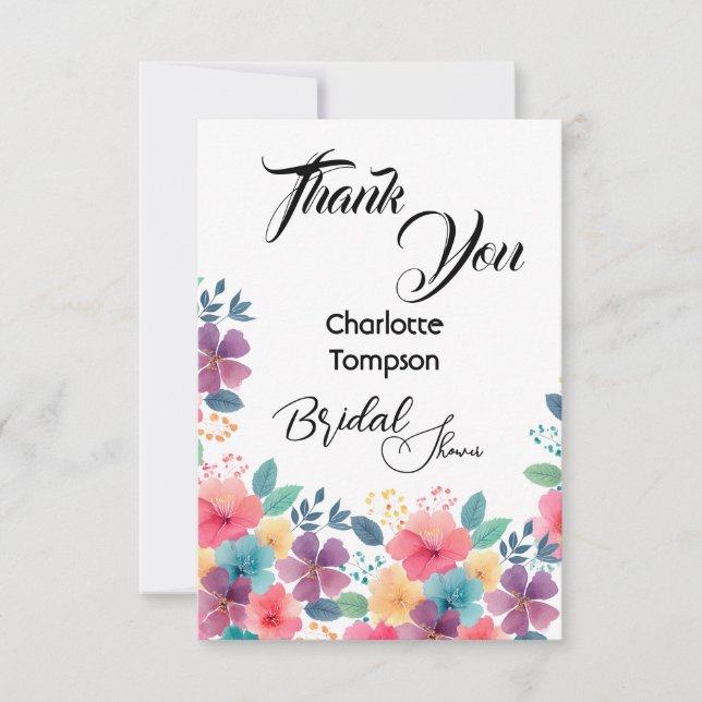Colorful Blossoms Bridal Bash Thank You Card (Front)