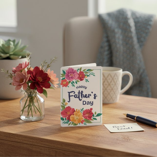  Colorful Blossoms Happy Father's Day Card (Colorful Blossoms Happy Father's Day Card)