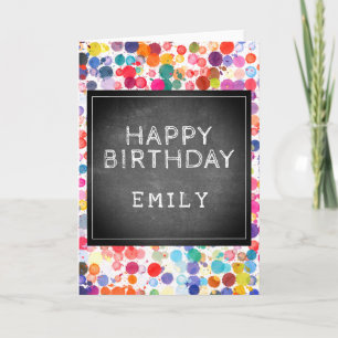 Colorful Blots Chalkboard Kids Happy Birthday Card