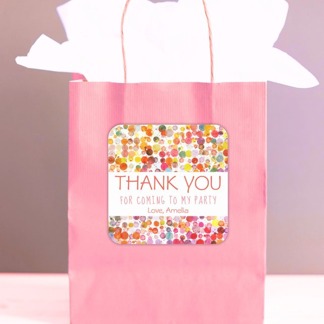 Colorful Blots Kids Thank you Birthday Party Square Sticker (Creator Uploaded)