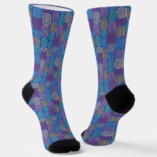 Colorful blue abstract pattern socks (Angled)