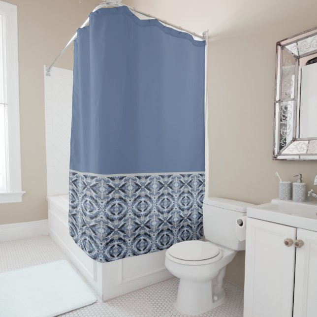 Colorful Blue Abstract Shower Curtain (In Situ)