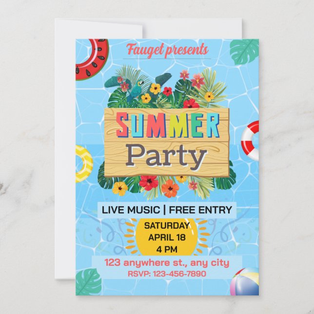 Colorful Blue and Brown Summer Beach Party Poster Invitation (Front)