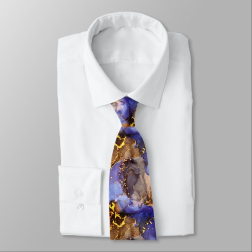 Colorful Blue and Gold Glitter Agate Neck Tie