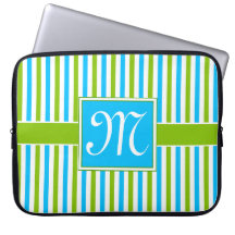 Colorful Blue and Green Stripe Pattern Monogram