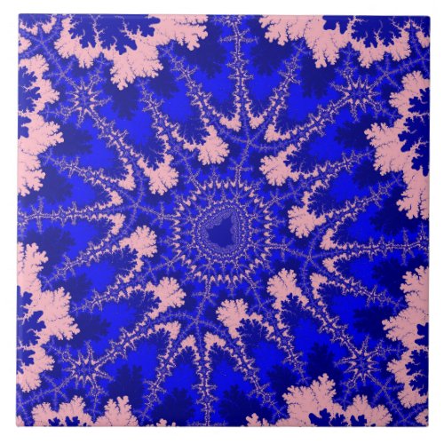 Colorful Blue and Light Pink Fractal Ceramic Tile