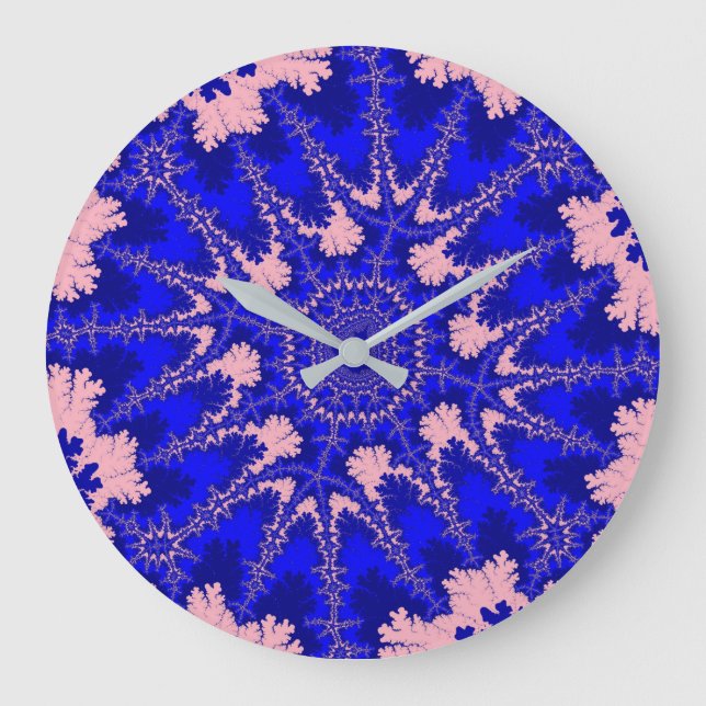 Colorful Blue and Light Pink Fractal Large Clock (Front)