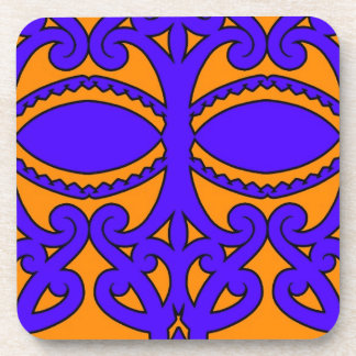 Colorful blue and orange tattoo patterns drink coaster