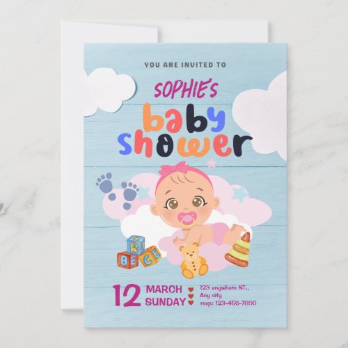 Colorful Blue And Pink Baby Shower Invitation