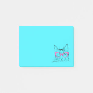 Colorful Blue and Pink Hipster Cat Post-it Notes