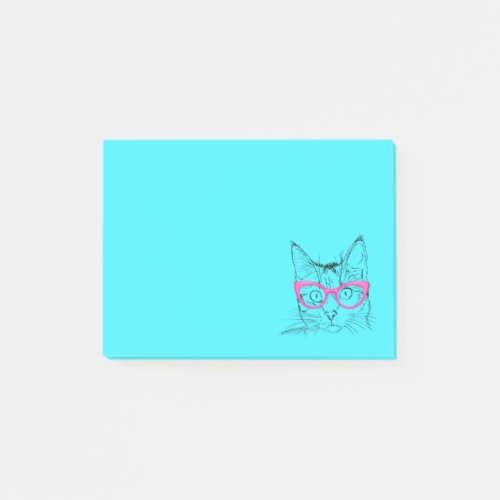 Colorful Blue and Pink Hipster Cat Post_it Notes