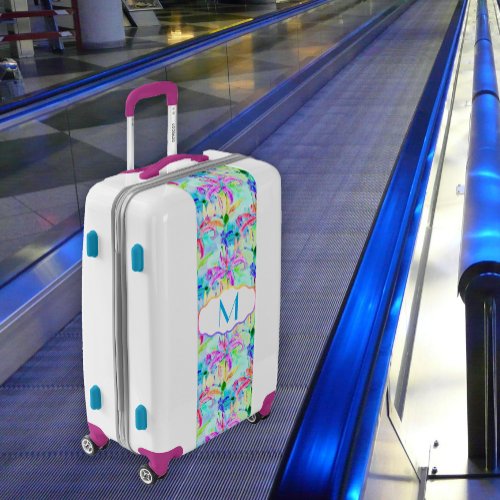 Colorful Blue and Pink Watercolor Orchids Floral Luggage