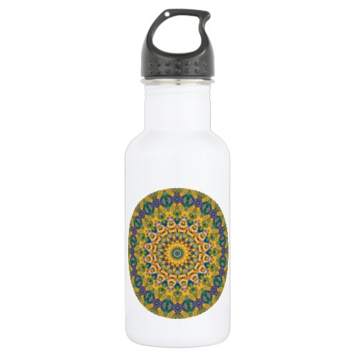 Colorful Blue and Yellow Mandala Kaleidoscope Water Bottle