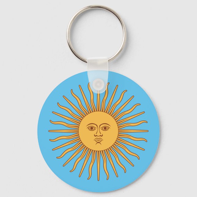 Colorful Blue and Yellow Smiling Sun of May Keychain (Front)