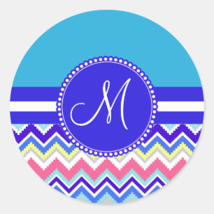 Colorful Blue Aztec Andes Chevron Zig Zags Classic Round Sticker