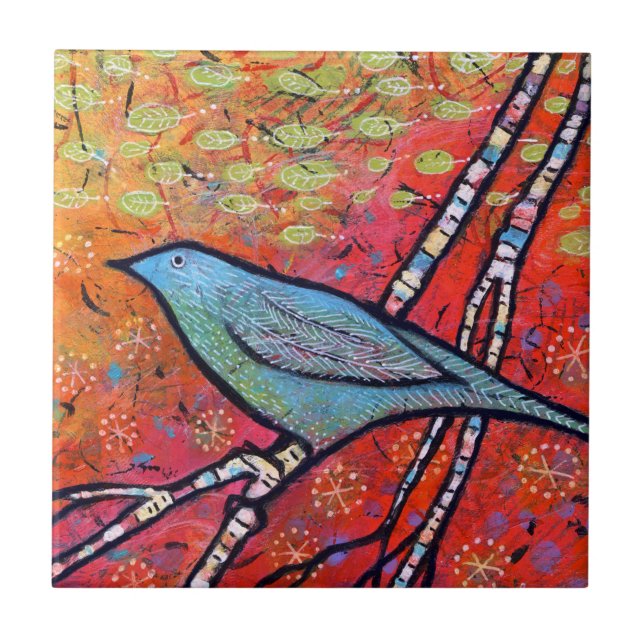 Colorful blue bird ceramic tile (Front)