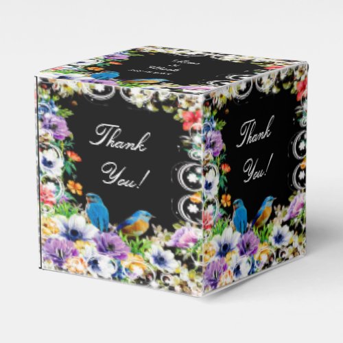 Colorful Blue Birds And Botanical Floral Favor Boxes